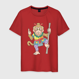 Мужская футболка хлопок с принтом Царь обезьян в Санкт-Петербурге, 100% хлопок | прямой крой, круглый вырез горловины, длина до линии бедер, слегка спущенное плечо. | 