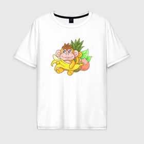 Мужская футболка хлопок Oversize с принтом Маленькая милая обезьянка в Курске, 100% хлопок | свободный крой, круглый ворот, “спинка” длиннее передней части | 