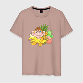 Мужская футболка хлопок с принтом Маленькая милая обезьянка , 100% хлопок | прямой крой, круглый вырез горловины, длина до линии бедер, слегка спущенное плечо. | Тематика изображения на принте: 