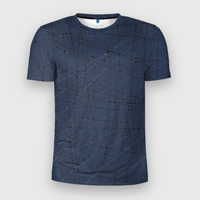 Мужская футболка 3D Slim с принтом Абстракция порезы стальной синий , 100% полиэстер с улучшенными характеристиками | приталенный силуэт, круглая горловина, широкие плечи, сужается к линии бедра | 