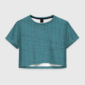 Женская футболка Crop-top 3D с принтом Абстракция порезы бирюзовый , 100% полиэстер | круглая горловина, длина футболки до линии талии, рукава с отворотами | 