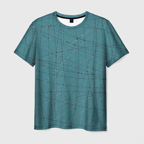 Мужская футболка 3D с принтом Абстракция порезы бирюзовый , 100% полиэфир | прямой крой, круглый вырез горловины, длина до линии бедер | 