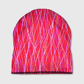 Шапка 3D с принтом Яркий красно розовый полосы , 100% полиэстер | универсальный размер, печать по всей поверхности изделия | 