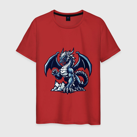 Мужская футболка хлопок с принтом Серо голубой грозный дракон в Кировске, 100% хлопок | прямой крой, круглый вырез горловины, длина до линии бедер, слегка спущенное плечо. | 