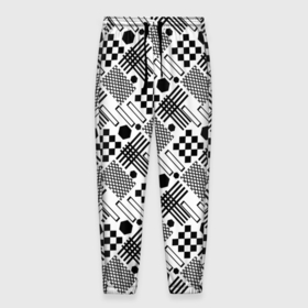 Мужские брюки 3D с принтом Современный черно белый геометрический узор в Петрозаводске, 100% полиэстер | манжеты по низу, эластичный пояс регулируется шнурком, по бокам два кармана без застежек, внутренняя часть кармана из мелкой сетки | 
