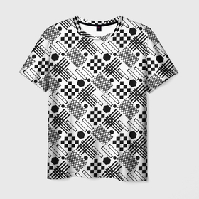 Мужская футболка 3D с принтом Современный черно белый геометрический узор в Белгороде, 100% полиэфир | прямой крой, круглый вырез горловины, длина до линии бедер | 