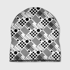 Шапка 3D с принтом Современный черно белый геометрический узор в Курске, 100% полиэстер | универсальный размер, печать по всей поверхности изделия | Тематика изображения на принте: 
