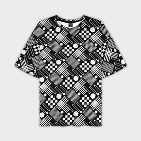 Мужская футболка oversize 3D с принтом Черно белый узор из геометрических фигур в Петрозаводске,  |  | 