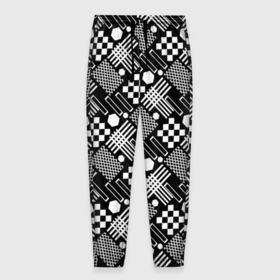 Мужские брюки 3D с принтом Черно белый узор из геометрических фигур в Петрозаводске, 100% полиэстер | манжеты по низу, эластичный пояс регулируется шнурком, по бокам два кармана без застежек, внутренняя часть кармана из мелкой сетки | Тематика изображения на принте: 