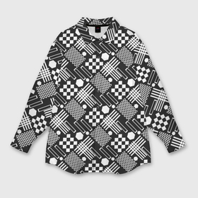 Мужская рубашка oversize 3D с принтом Черно белый узор из геометрических фигур в Курске,  |  | 