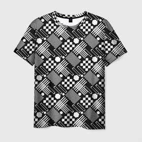 Мужская футболка 3D с принтом Черно белый узор из геометрических фигур в Курске, 100% полиэфир | прямой крой, круглый вырез горловины, длина до линии бедер | 