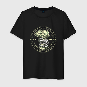 Мужская футболка хлопок с принтом Скелет сжимает доллары в Санкт-Петербурге, 100% хлопок | прямой крой, круглый вырез горловины, длина до линии бедер, слегка спущенное плечо. | 