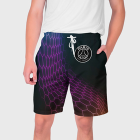 Мужские шорты 3D с принтом PSG футбольная сетка в Екатеринбурге,  полиэстер 100% | прямой крой, два кармана без застежек по бокам. Мягкая трикотажная резинка на поясе, внутри которой широкие завязки. Длина чуть выше колен | 
