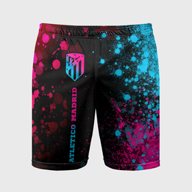 Мужские шорты спортивные с принтом Atletico Madrid   neon gradient по вертикали ,  |  | Тематика изображения на принте: 