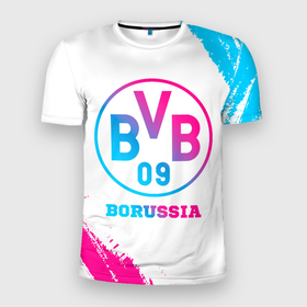 Мужская футболка 3D Slim с принтом Borussia neon gradient style в Екатеринбурге, 100% полиэстер с улучшенными характеристиками | приталенный силуэт, круглая горловина, широкие плечи, сужается к линии бедра | Тематика изображения на принте: 
