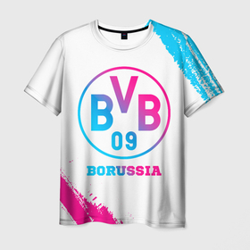 Мужская футболка 3D с принтом Borussia neon gradient style в Кировске, 100% полиэфир | прямой крой, круглый вырез горловины, длина до линии бедер | 