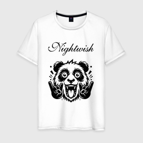 Мужская футболка хлопок с принтом Nightwish   rock panda в Петрозаводске, 100% хлопок | прямой крой, круглый вырез горловины, длина до линии бедер, слегка спущенное плечо. | 