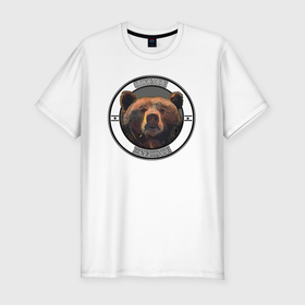 Мужская футболка хлопок Slim с принтом Большая голова медведя   beast inside в Екатеринбурге, 92% хлопок, 8% лайкра | приталенный силуэт, круглый вырез ворота, длина до линии бедра, короткий рукав | 