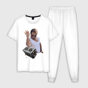 Мужская пижама хлопок с принтом Нусрет Subaru в Санкт-Петербурге, 100% хлопок | брюки и футболка прямого кроя, без карманов, на брюках мягкая резинка на поясе и по низу штанин
 | Тематика изображения на принте: 