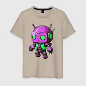 Мужская футболка хлопок с принтом Фиолетовый робот инопланетянин в Петрозаводске, 100% хлопок | прямой крой, круглый вырез горловины, длина до линии бедер, слегка спущенное плечо. | 