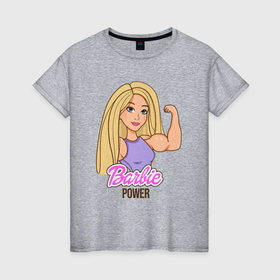 Женская футболка хлопок с принтом Barbie power в Петрозаводске, 100% хлопок | прямой крой, круглый вырез горловины, длина до линии бедер, слегка спущенное плечо | Тематика изображения на принте: 
