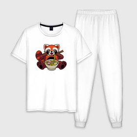 Мужская пижама хлопок с принтом Голодная панда в Санкт-Петербурге, 100% хлопок | брюки и футболка прямого кроя, без карманов, на брюках мягкая резинка на поясе и по низу штанин
 | 