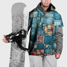 Накидка на куртку 3D с принтом Джинсовые лоскуты с цветочками в Новосибирске, 100% полиэстер |  | Тематика изображения на принте: 