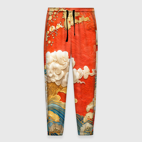 Мужские брюки 3D с принтом Китайский узор облаков в Курске, 100% полиэстер | манжеты по низу, эластичный пояс регулируется шнурком, по бокам два кармана без застежек, внутренняя часть кармана из мелкой сетки | 