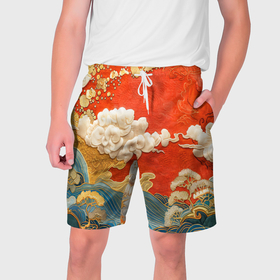 Мужские шорты 3D с принтом Китайский узор облаков в Курске,  полиэстер 100% | прямой крой, два кармана без застежек по бокам. Мягкая трикотажная резинка на поясе, внутри которой широкие завязки. Длина чуть выше колен | 