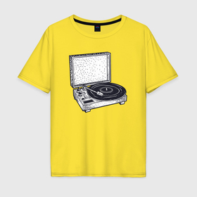 Мужская футболка хлопок Oversize с принтом Vinyl play в Белгороде, 100% хлопок | свободный крой, круглый ворот, “спинка” длиннее передней части | Тематика изображения на принте: 