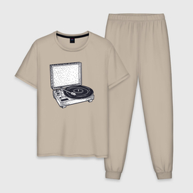 Мужская пижама хлопок с принтом Vinyl play в Белгороде, 100% хлопок | брюки и футболка прямого кроя, без карманов, на брюках мягкая резинка на поясе и по низу штанин
 | Тематика изображения на принте: 