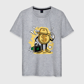 Мужская футболка хлопок с принтом Доллар с чемоданом денег в Екатеринбурге, 100% хлопок | прямой крой, круглый вырез горловины, длина до линии бедер, слегка спущенное плечо. | 