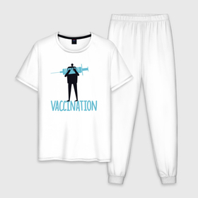 Мужская пижама хлопок с принтом Вакцинация в Тюмени, 100% хлопок | брюки и футболка прямого кроя, без карманов, на брюках мягкая резинка на поясе и по низу штанин
 | 