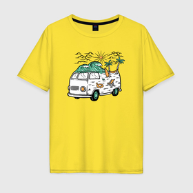 Мужская футболка хлопок Oversize с принтом Summer trip VW в Санкт-Петербурге, 100% хлопок | свободный крой, круглый ворот, “спинка” длиннее передней части | 