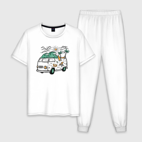 Мужская пижама хлопок с принтом Summer trip VW в Екатеринбурге, 100% хлопок | брюки и футболка прямого кроя, без карманов, на брюках мягкая резинка на поясе и по низу штанин
 | 