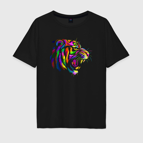 Мужская футболка хлопок Oversize с принтом Color tiger , 100% хлопок | свободный крой, круглый ворот, “спинка” длиннее передней части | 