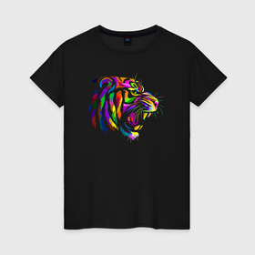Женская футболка хлопок с принтом Color tiger в Новосибирске, 100% хлопок | прямой крой, круглый вырез горловины, длина до линии бедер, слегка спущенное плечо | 