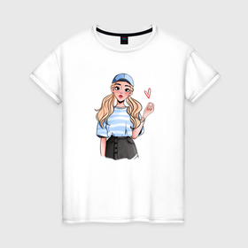 Женская футболка хлопок с принтом Девушка лайк в Екатеринбурге, 100% хлопок | прямой крой, круглый вырез горловины, длина до линии бедер, слегка спущенное плечо | 