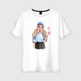 Женская футболка хлопок Oversize с принтом Девушка лайк в Кировске, 100% хлопок | свободный крой, круглый ворот, спущенный рукав, длина до линии бедер
 | 