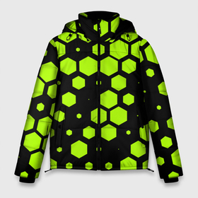 Мужская зимняя куртка 3D с принтом Зеленые соты киберпанк , верх — 100% полиэстер; подкладка — 100% полиэстер; утеплитель — 100% полиэстер | длина ниже бедра, свободный силуэт Оверсайз. Есть воротник-стойка, отстегивающийся капюшон и ветрозащитная планка. 

Боковые карманы с листочкой на кнопках и внутренний карман на молнии. | 