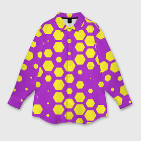 Мужская рубашка oversize 3D с принтом Желтые соты на фиолетовом фоне в Курске,  |  | 