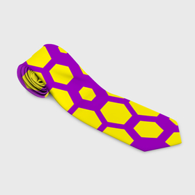 Галстук 3D с принтом Желтые соты на фиолетовом фоне в Курске, 100% полиэстер | Длина 148 см; Плотность 150-180 г/м2 | 