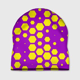 Шапка 3D с принтом Желтые соты на фиолетовом фоне в Курске, 100% полиэстер | универсальный размер, печать по всей поверхности изделия | 