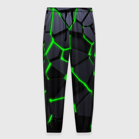 Мужские брюки 3D с принтом Зеленые плиты киберпанк в Санкт-Петербурге, 100% полиэстер | манжеты по низу, эластичный пояс регулируется шнурком, по бокам два кармана без застежек, внутренняя часть кармана из мелкой сетки | 