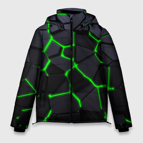 Мужская зимняя куртка 3D с принтом Зеленые плиты киберпанк в Новосибирске, верх — 100% полиэстер; подкладка — 100% полиэстер; утеплитель — 100% полиэстер | длина ниже бедра, свободный силуэт Оверсайз. Есть воротник-стойка, отстегивающийся капюшон и ветрозащитная планка. 

Боковые карманы с листочкой на кнопках и внутренний карман на молнии. | 