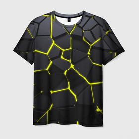 Мужская футболка 3D с принтом Желтые плиты киберпанк в Тюмени, 100% полиэфир | прямой крой, круглый вырез горловины, длина до линии бедер | Тематика изображения на принте: 