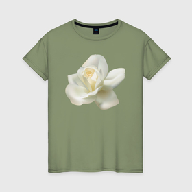 Женская футболка хлопок с принтом Белый цветок кистью в Тюмени, 100% хлопок | прямой крой, круглый вырез горловины, длина до линии бедер, слегка спущенное плечо | 