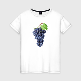 Женская футболка хлопок с принтом Веточка синего винограда в Петрозаводске, 100% хлопок | прямой крой, круглый вырез горловины, длина до линии бедер, слегка спущенное плечо | 