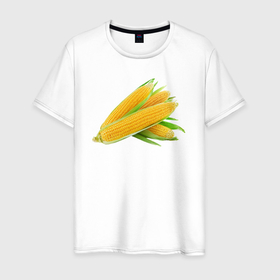 Мужская футболка хлопок с принтом Початки кукурузы в Тюмени, 100% хлопок | прямой крой, круглый вырез горловины, длина до линии бедер, слегка спущенное плечо. | 