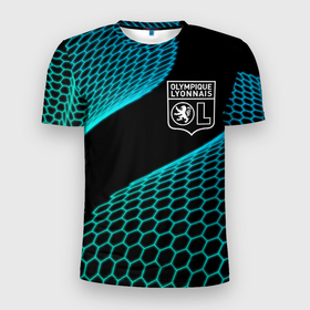 Мужская футболка 3D Slim с принтом Lyon football net в Екатеринбурге, 100% полиэстер с улучшенными характеристиками | приталенный силуэт, круглая горловина, широкие плечи, сужается к линии бедра | 